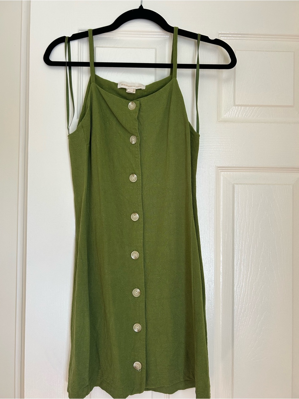 Monteau Olive Green Button-Down Slip Dress